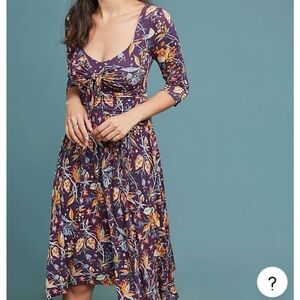 Maeve Anthropologie Beloved Purple Floral Sharkbite Hem Midi Dress